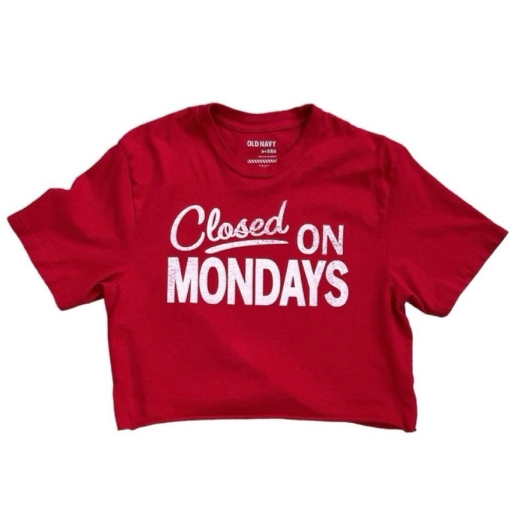 Red Oversized Cropped Closed on Mondays Crew Neck Tee
